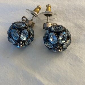 Elegant Silver and Blue Crystal Ball Earrings